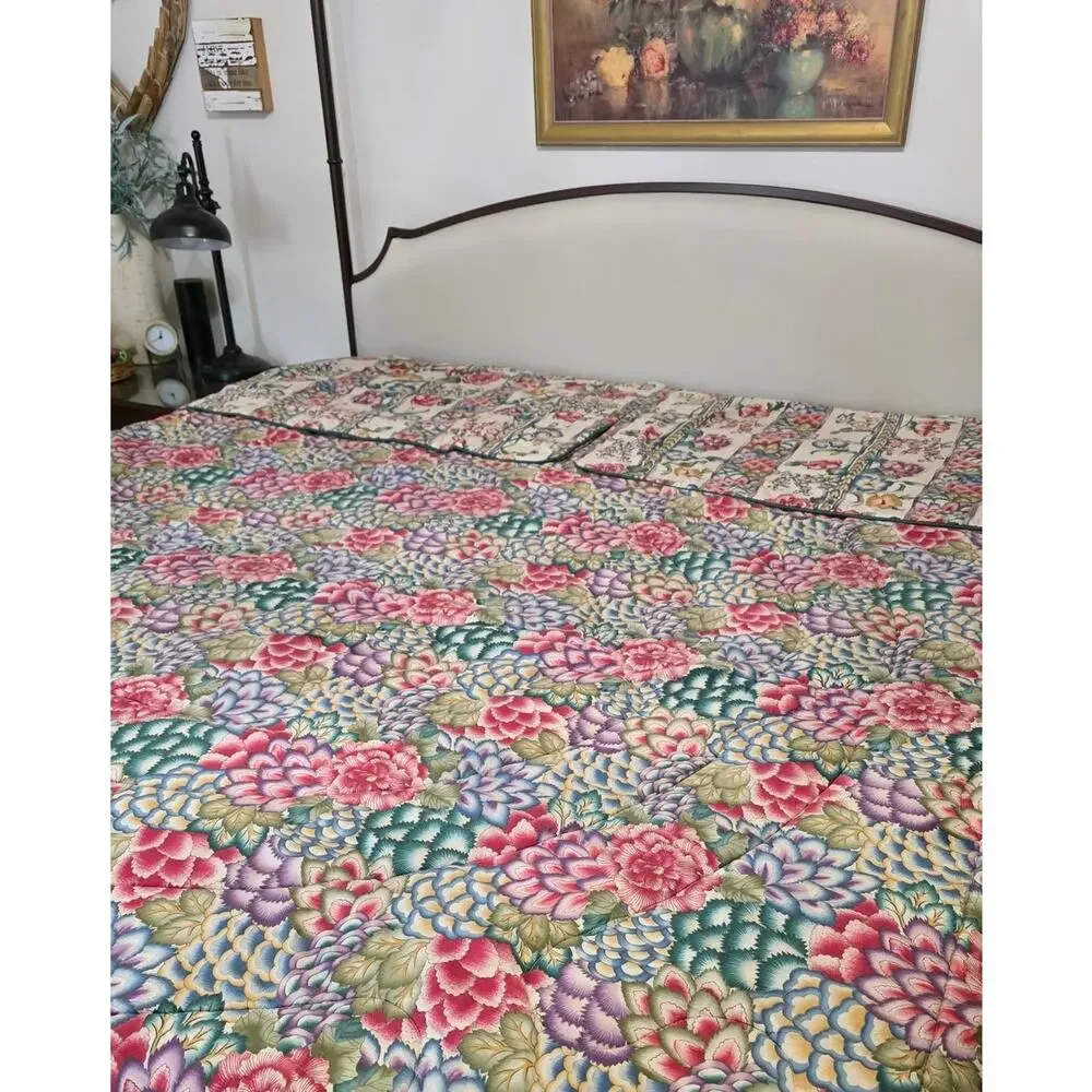 VTG Croscill Floral Chintz Reversible King Comforter & 2 Shams Cottagecore READ